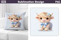 Cute Pastel Highland Cow Pillow | Nursery Sublimation Product Image 1