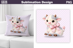 Cute Pastel Cow Pillow | Nursery Sublimation Product Image 1