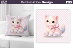 Cute Pastel Kitten Pillow | Nursery Sublimation Product Image 1