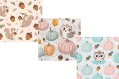 pastel autumn cute, soft critters design, friendly animal pattern, gentle fall background, nursery decor art, cartoon owl paper, blushing apple design, toddler harvest pattern, sweet animal art, playful autumn design