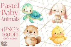Watercolor Baby Animals, Cute Kawaii Forest Zoo Farm Ocean Product Image 1