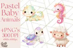Watercolor Baby Animals, Cute Kawaii Forest Zoo Farm Ocean Product Image 1