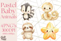 Watercolor Baby Animals, Cute Kawaii Forest Zoo Farm Ocean Product Image 1