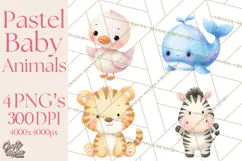 Watercolor Baby Animals, Cute Kawaii Forest Zoo Farm Ocean Product Image 1