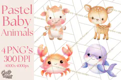 Watercolor Baby Animals, Cute Kawaii Forest Zoo Farm Ocean Product Image 1