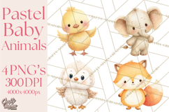 Watercolor Baby Animals, Cute Kawaii Forest Zoo Farm Ocean Product Image 1