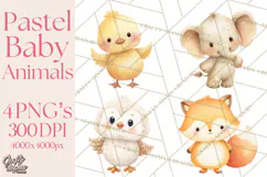 Watercolor Baby Animals, Cute Kawaii Forest Zoo Farm Ocean Product Image 1