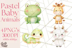 Watercolor Baby Animals, Cute Kawaii Forest Zoo Farm Ocean Product Image 1
