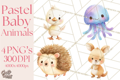 Watercolor Baby Animals, Cute Kawaii Forest Zoo Farm Ocean Product Image 1