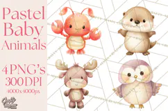 Watercolor Baby Animals, Cute Kawaii Forest Zoo Farm Ocean Product Image 1