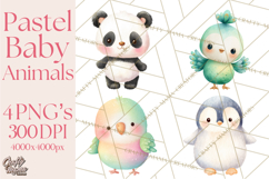 Watercolor Baby Animals, Cute Kawaii Forest Zoo Farm Ocean Product Image 1