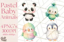 Watercolor Baby Animals, Cute Kawaii Forest Zoo Farm Ocean Product Image 1