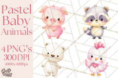 Watercolor Baby Animals, Cute Kawaii Forest Zoo Farm Ocean Product Image 1