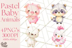 Watercolor Baby Animals, Cute Kawaii Forest Zoo Farm Ocean Product Image 1