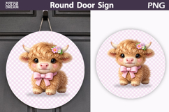 Highland Cow Round Door Sign | Pastel Nursery PNG Product Image 1