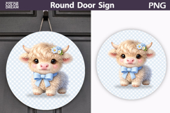 Highland Cow Round Door Sign | Pastel Nursery PNG Product Image 1