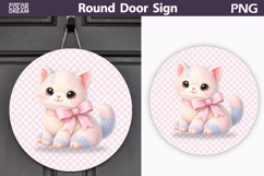 Coquette Baby Kitten Round Door Sign | Pastel Nursery PNG Product Image 1