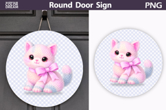 Coquette Baby Kitten Round Door Sign | Pink Nursery PNG Product Image 1