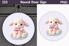 Coquette Baby Lamb Round Door Sign | Lavender Gingham PNG Product Image 1