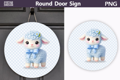 Coquette Baby Lamb Round Door Sign | Blue Gingham PNG Product Image 1