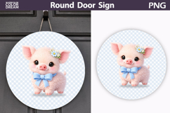 Coquette Baby Pig Round Door Sign | Blue Gingham PNG Product Image 1