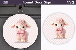 Coquette Baby Lamb Round Door Sign | Pink Gingham PNG Product Image 1