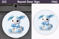 Coquette Baby Bunny Round Door Sign | Blue Gingham PNG Product Image 1