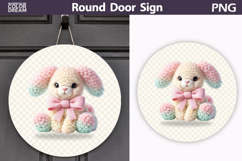 Coquette Baby Bunny Round Door Sign | Cream Gingham PNG Product Image 1