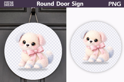 Coquette Baby Puppy Round Door Sign | Pastel Gingham PNG Product Image 1