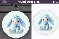 Coquette Blue Baby Bunny Round Door Sign | Mint Gingham PNG Product Image 1