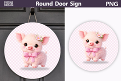 Coquette Baby Pig Round Door Sign | Pink Gingham PNG Product Image 1