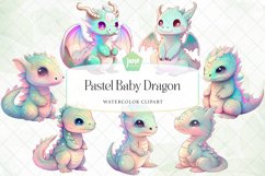 Pastel Baby Dragon Watercolor Sublimation Clipart Product Image 1