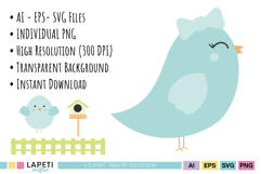 Nursery animal clipart set with cute pastel birds