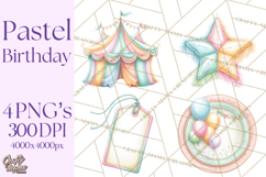 Pastel Birthday Clipart, Soft Party Decorations PNG, Festive Product Image 1