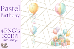 Pastel Birthday Clipart, Soft Party Decorations PNG, Festive Product Image 1