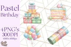 Pastel Birthday Clipart, Soft Party Decorations PNG, Festive Product Image 1