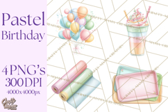 Pastel Birthday Clipart, Soft Party Decorations PNG, Festive Product Image 1