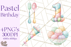 Pastel Birthday Clipart, Soft Party Decorations PNG, Festive Product Image 1