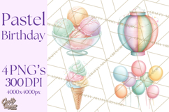 Pastel Birthday Clipart, Soft Party Decorations PNG, Festive Product Image 1
