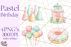 Pastel Birthday Clipart, Soft Party Decorations PNG, Festive Product Image 1