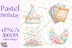 Pastel Birthday Clipart, Soft Party Decorations PNG, Festive Product Image 1