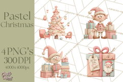 Retro Pastel Santa Claus and Friends Christmas Clipart PNG Product Image 1