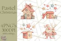 Retro Pastel Santa Claus and Friends Christmas Clipart PNG Product Image 1