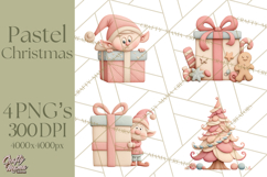 Retro Pastel Santa Claus and Friends Christmas Clipart PNG Product Image 1