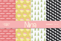 Pastel Christmas digital paper set featuring stars with Santa hats, trees, crowns, and gifts in soft festive colors, perfect for holiday crafts.