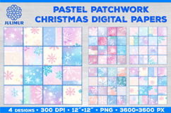 Tender Pastel Patchwork Christmas Snowflake Digital Paper Product Image 1