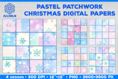 Tender Pastel Patchwork Christmas Snowflake Digital Paper Product Image 1