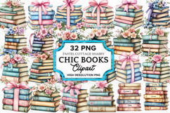 Pastel Cottage Shabby Chic Books Clipart Bundle PNG Product Image 1