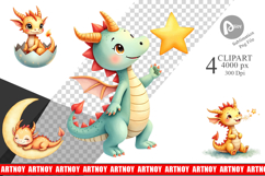 Pastel Dreamy Dragons Clipart Product Image 1