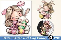 Pastel Easter Girl Hug Bunny Clipart Product Image 1